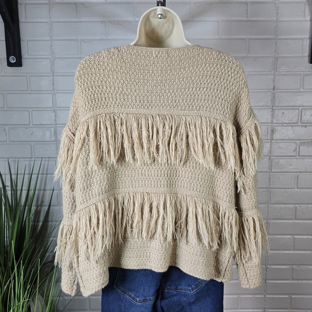 En Creme Fringe Detail Beige Sweater Cardigan Medium - Picture 5 of 10